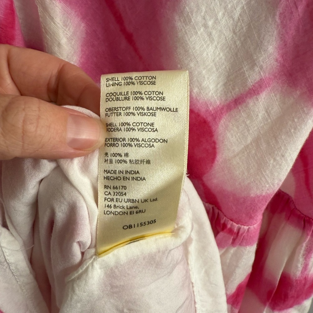 Anthropologie Maeve Maxi Dress | Geneva Pink & White Polka Dot Tie Dye Sz Large - Picture 9 of 15